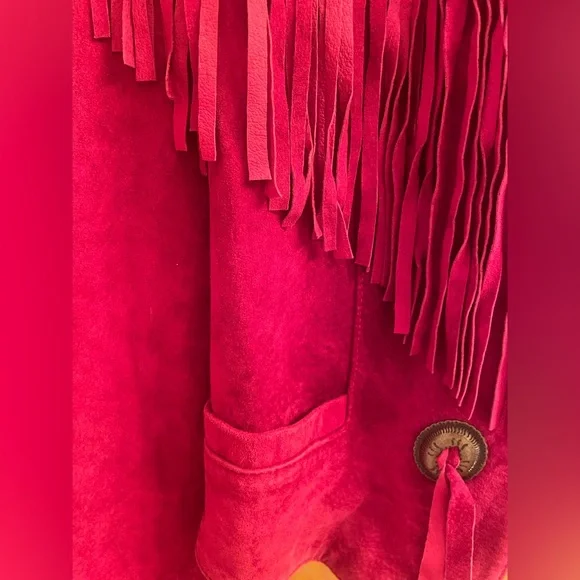 Vintage Red Suede Fringe Jacket, 1980s, so cool! M - Picture 3 of 11
